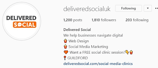 Delivered Social's Instagram bio