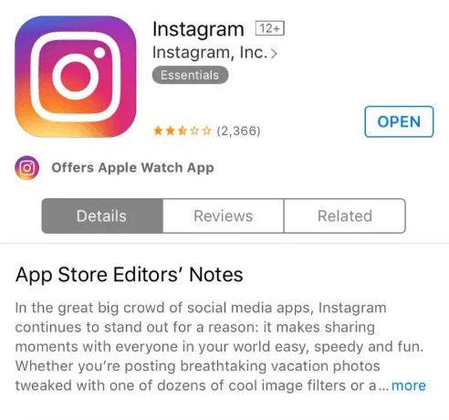 Instagram on the app store