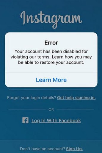 Instagram account disabled