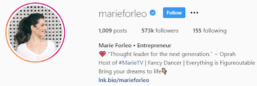 Marie Forleo's Instagram bio