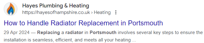 Hayes Plumbing and Heating Service Ranking On Google