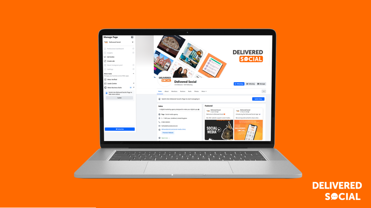 Grow A Facebook Page Organically - Delivered Social Facebook Page on Laptop - Delivered Social