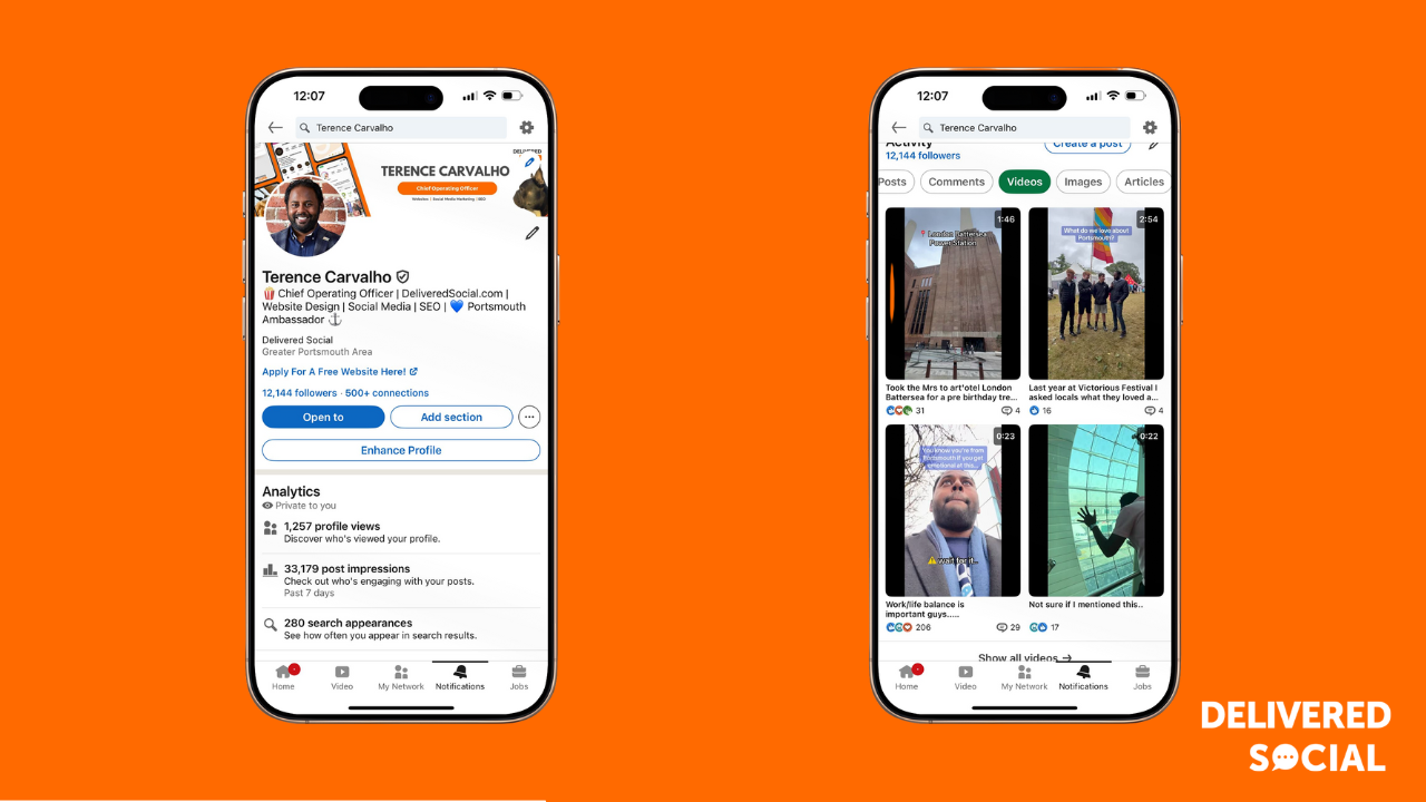 LinkedIn Video Content - Terence Carvalho LinkedIn On Mobile - Delivered Social Blog