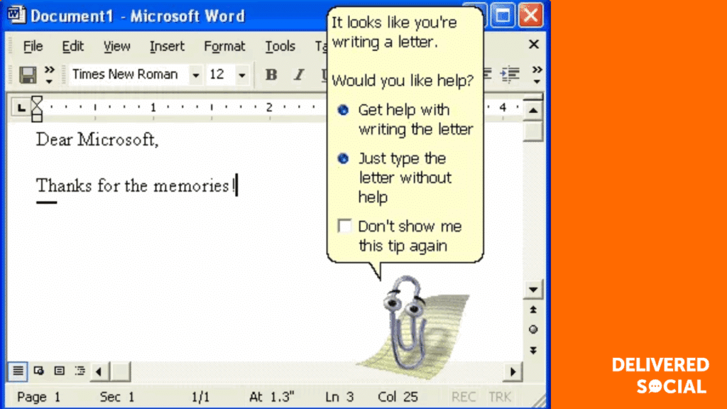 What Happened to Microsoft Clippy - Old Windows Screenshot of Clippy At Work
