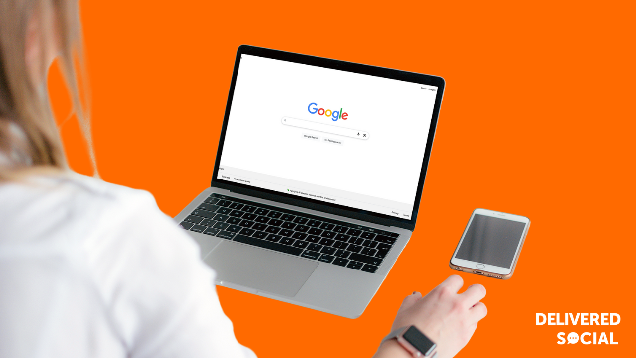 Woman on Laptop Showing Google On Screen - How To Get Website Top Of Google Blog