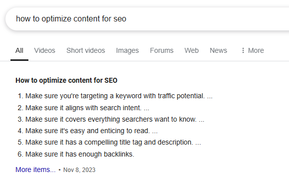 09 Voice Search Optimisation - Featured Snippet Numbered List Example