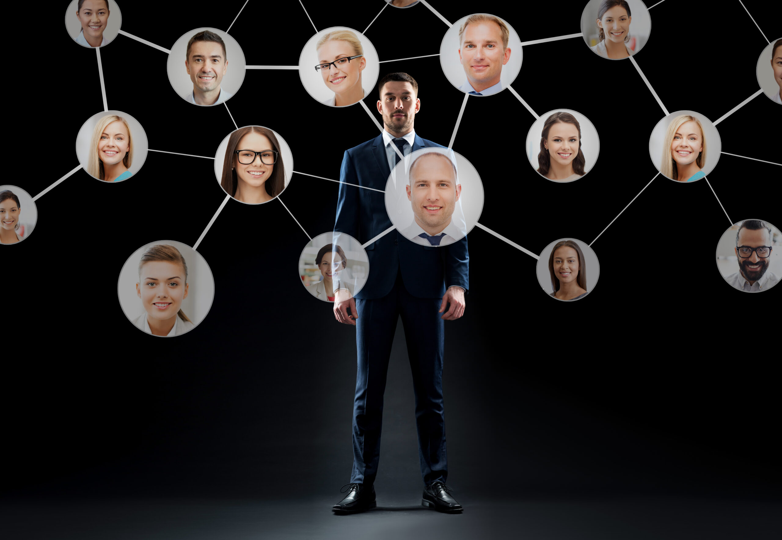 Essential LinkedIn Tips for Small Businesses to Increase Online Visibility - Businessman with LinkedIn Profile Photos around him