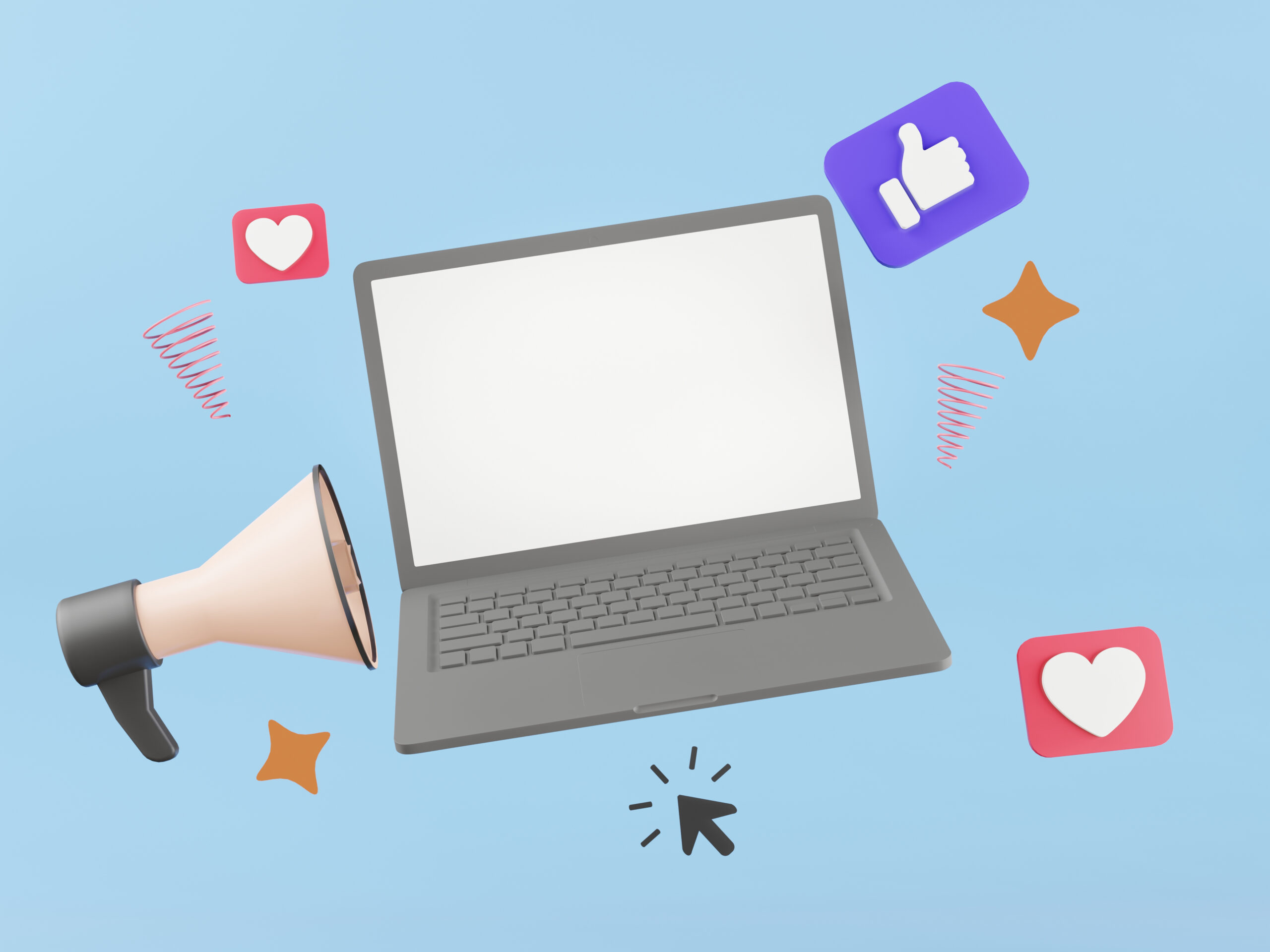 Proven Ways to Grow Audience on Social Media - Laptop with social media engagement icons
