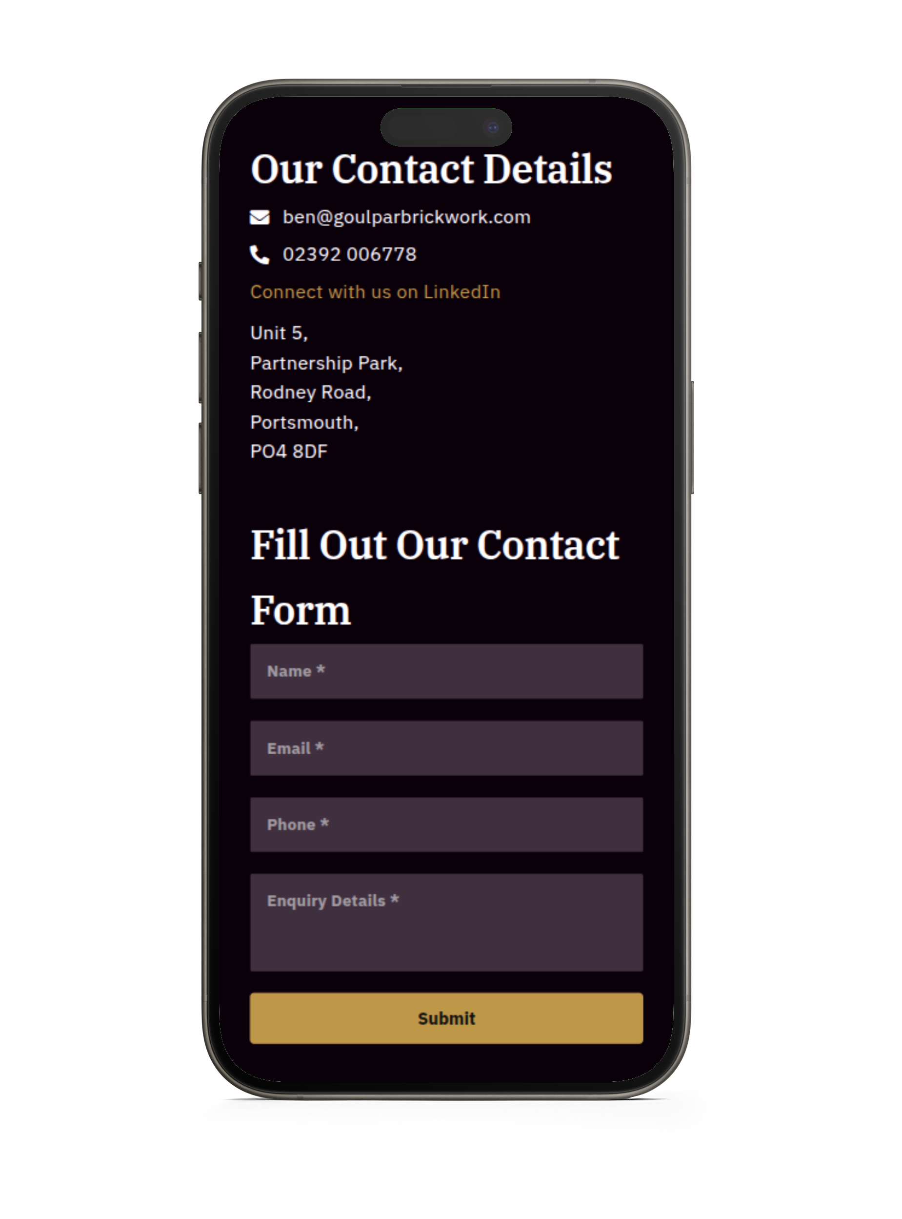 Goulpar Brickworks website on mobile Bellbird Comms - Website on Mobile