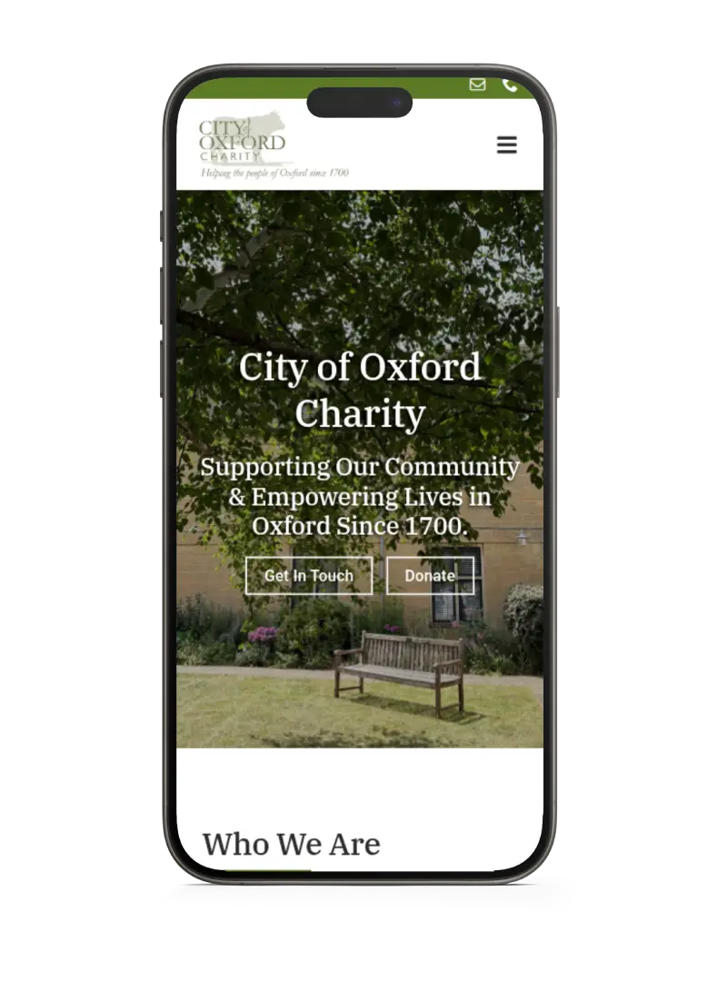 Oxford City Charity website on mobile Bellbird Comms - Website on Mobile