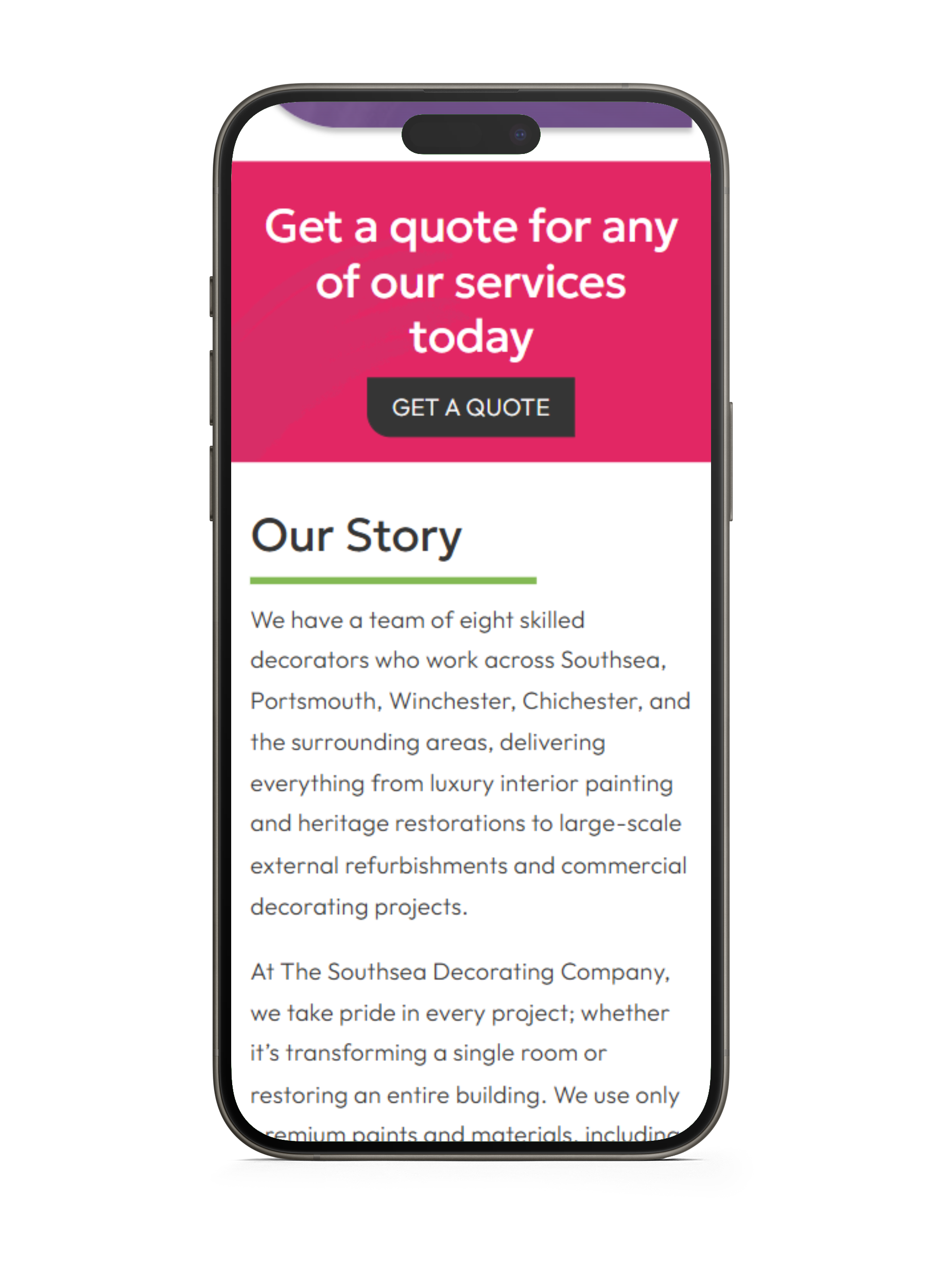 Phone Southsea Decorating Company Bellbird Comms - Website on Mobile