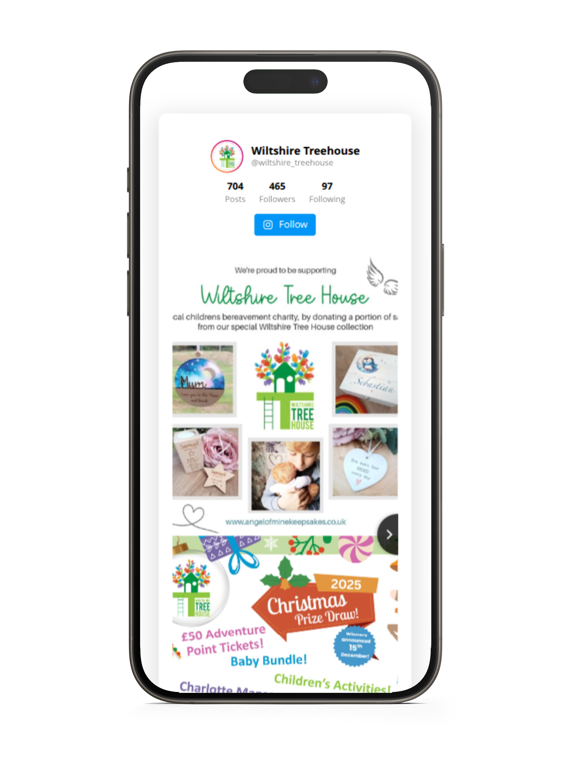 Wiltshire Treehouse website on mobile Bellbird Comms - Website on Mobile