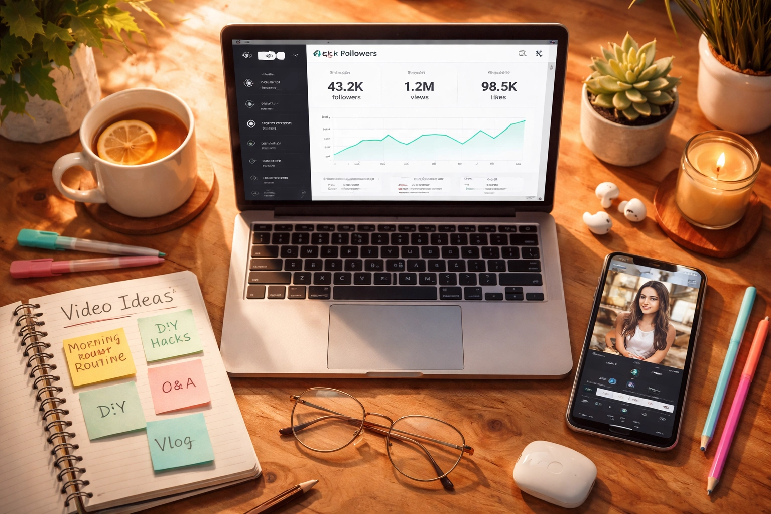 Creative workspace with TikTok analytics and content planning tools, supporting effective TikTok content strategies.