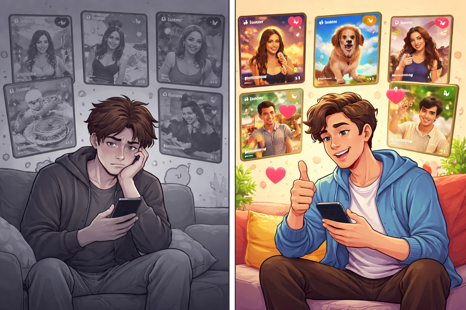 Comparison of cluttered TikTok feed and engaging content, highlighting effects of the dislike button and user experience.