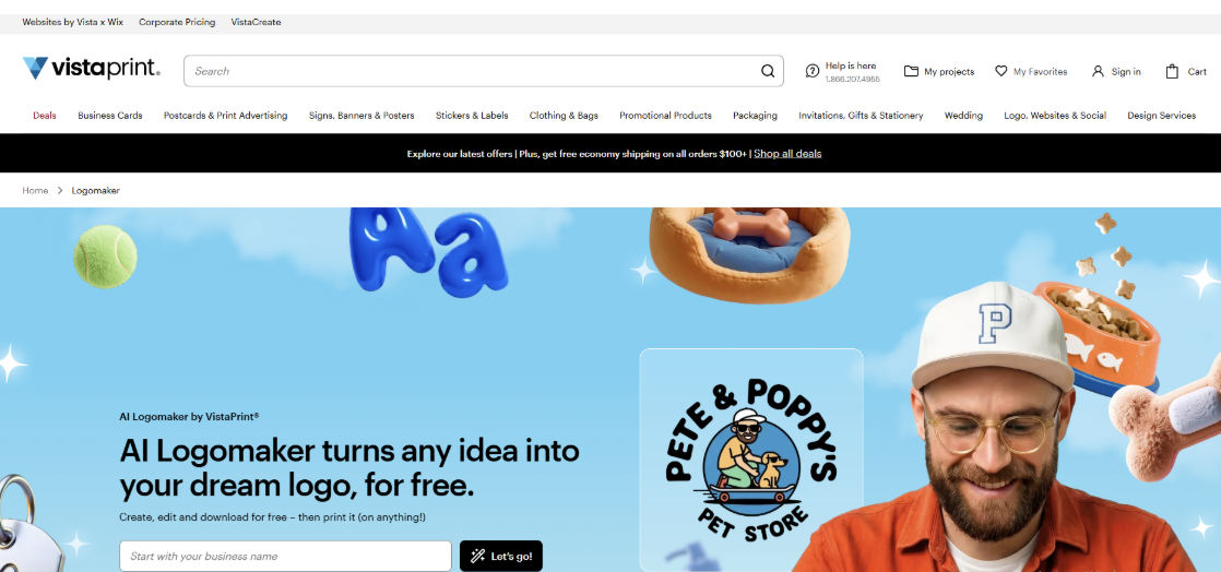 VistaPrint homepage