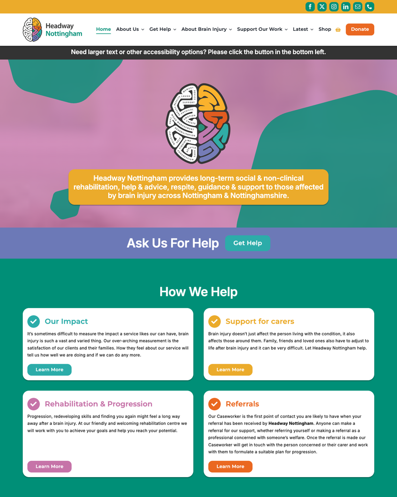Headway Nottingham Website Homepage