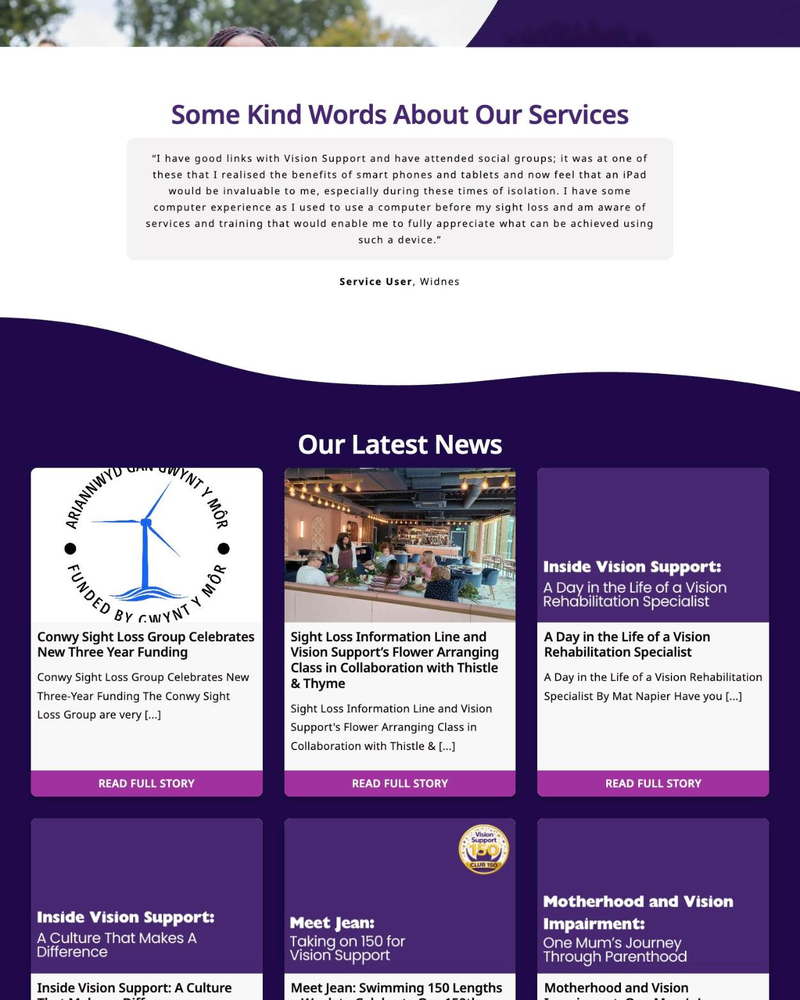 Vision Support Website Sections