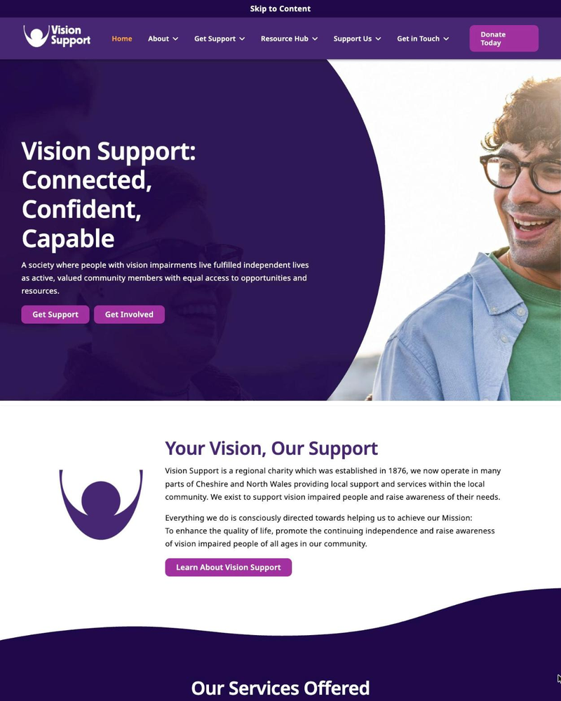 Vision Support Website Homepage