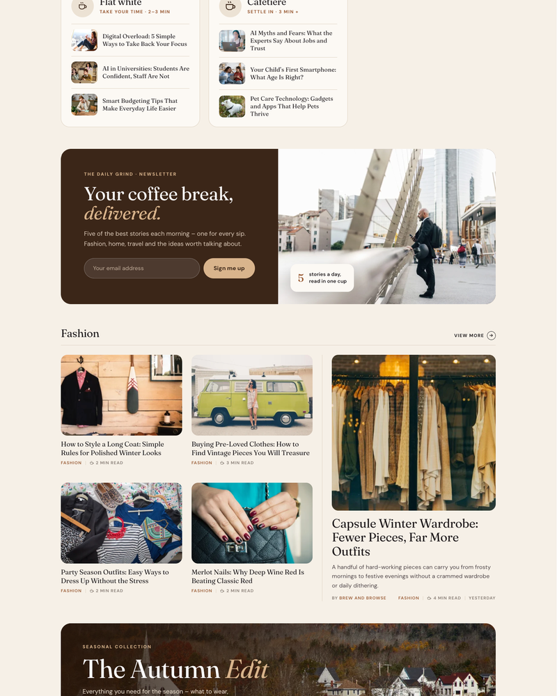 Brew and Browse Website Sections Brew and Browse Website Sections