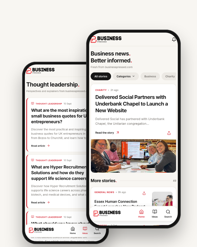 Business Pressed App Home and Ideas Screens