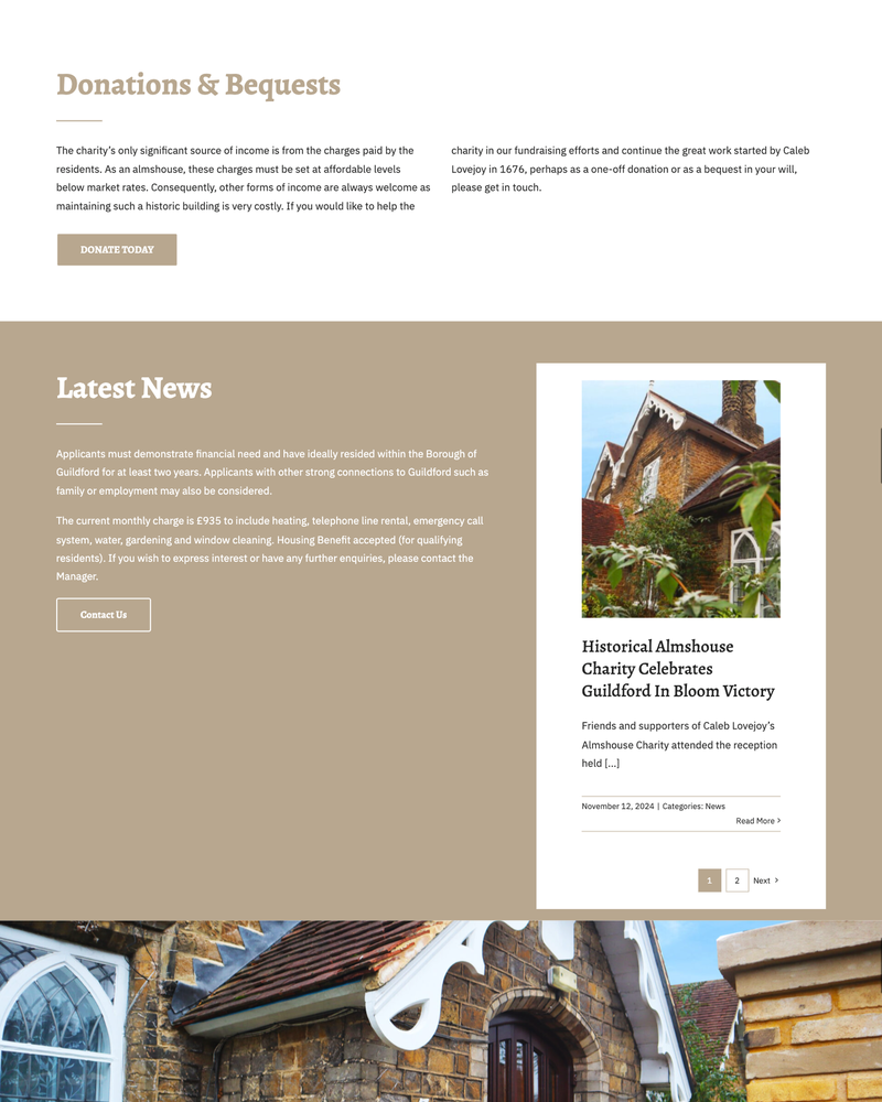 Caleb Lovejoy Almshouses Website Sections