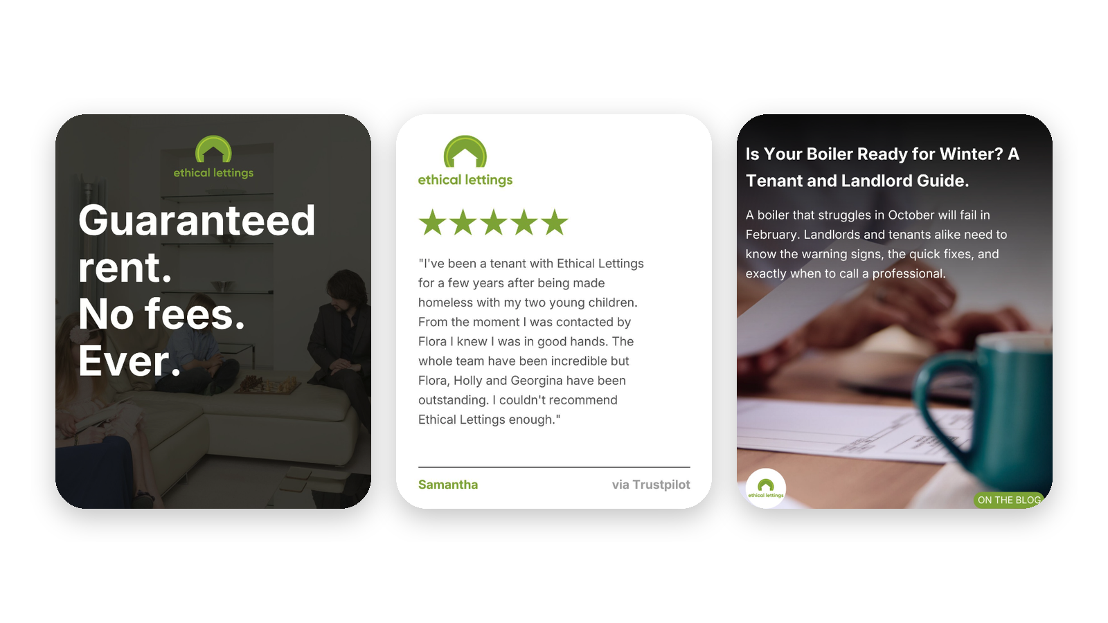 Ethical Lettings Social Media Case Study Ethical Lettings Instagram posts created by Delivered Social