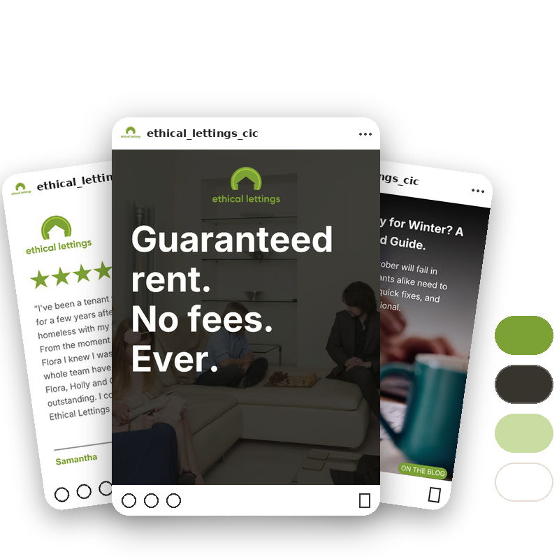 Ethical Lettings Social Showcase 3post v2 Ethical Lettings social media posts by Delivered Social
