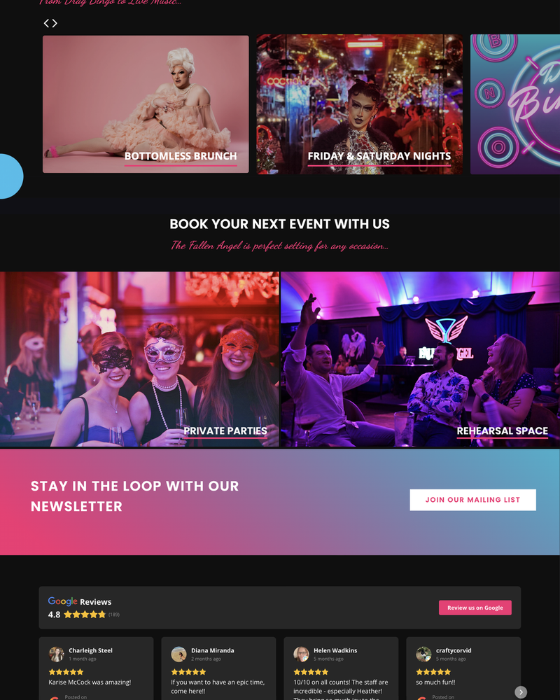 The Fallen Angel Website Sections
