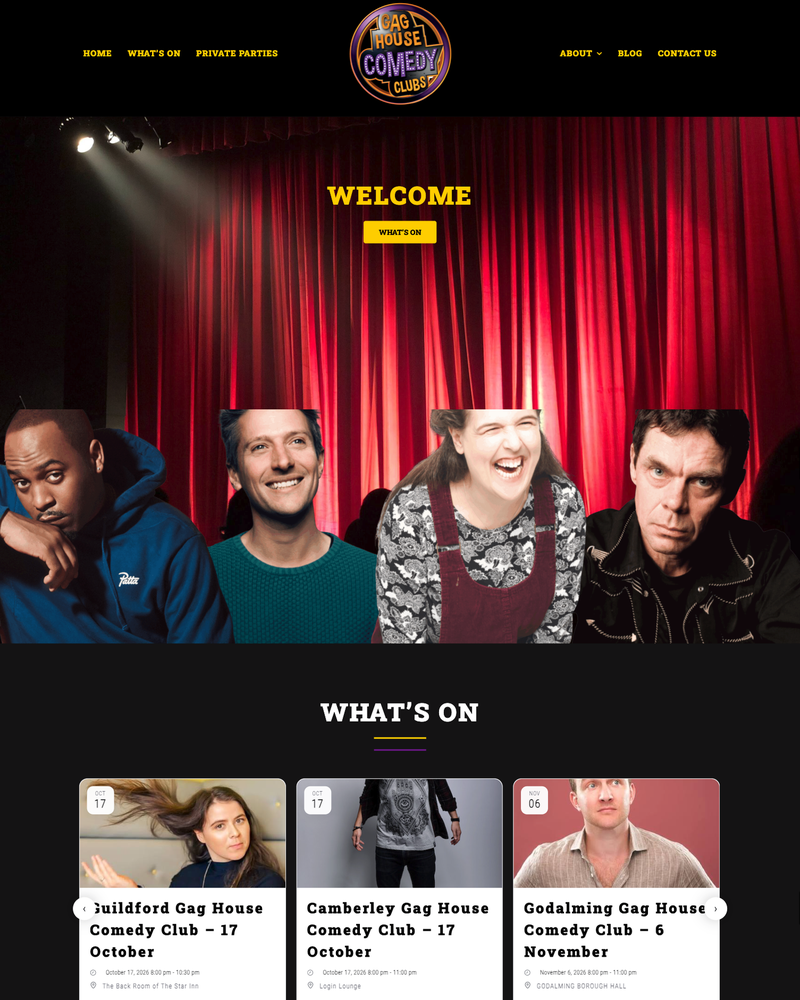 Gag House Comedy Website Homepage