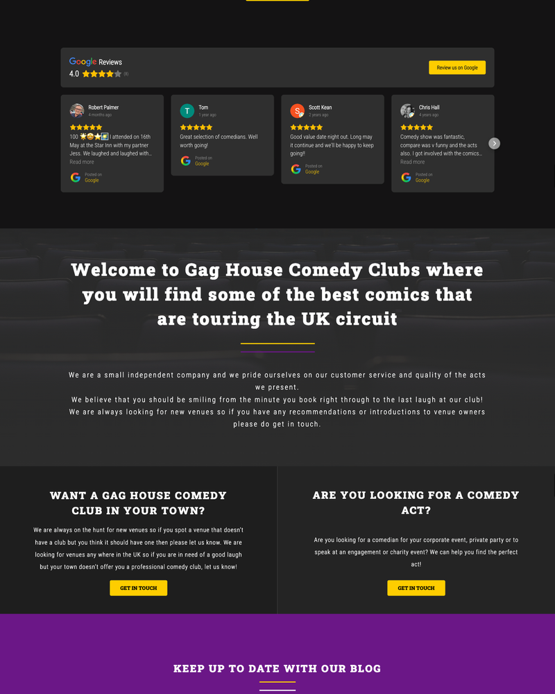 Gag House Comedy Website Sections