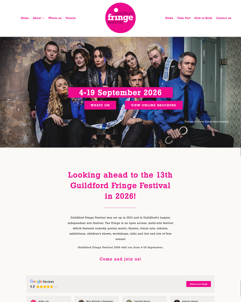 Guildford Fringe Festival Website Homepage