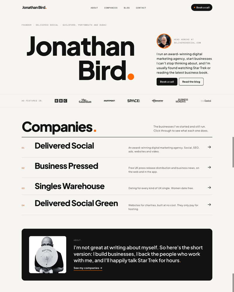 Jonathan Bird Website Homepage