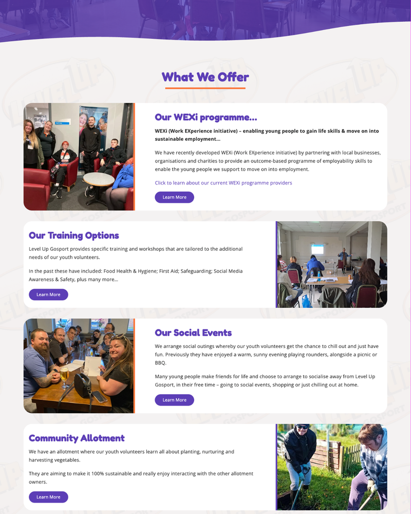 Level Up Gosport Website Sections Level Up Gosport Website Sections