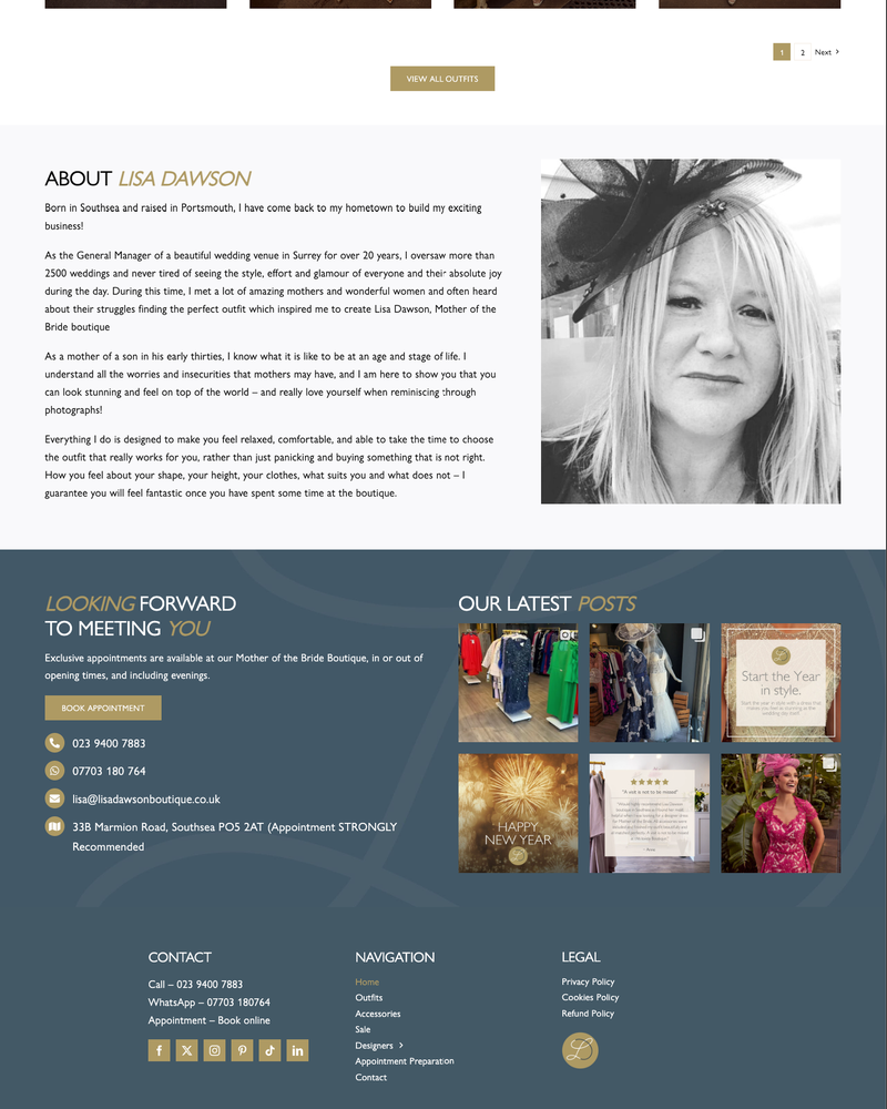 Lisa Dawson Southsea Website Sections