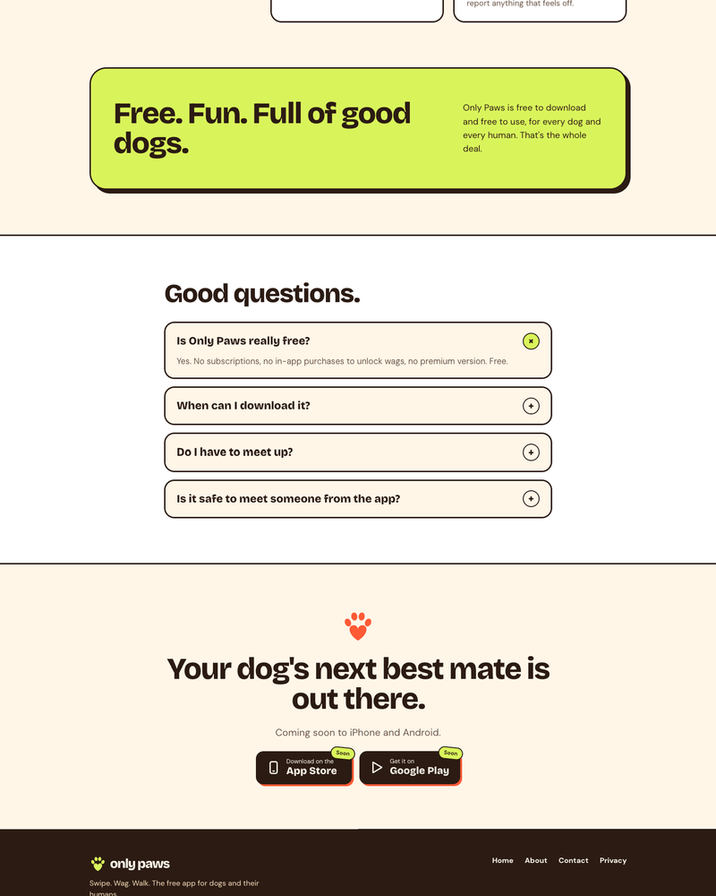 Only Paws Website Sections