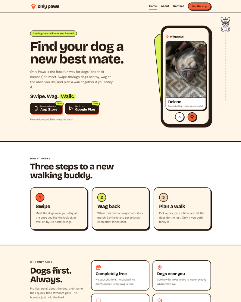 Only Paws Website Homepage
