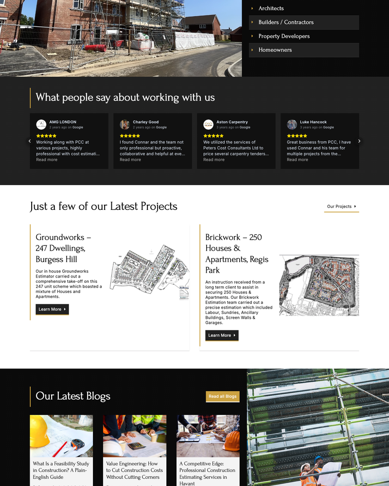 Peters Cost Consultants Website Sections Peters Cost Consultants Website Sections
