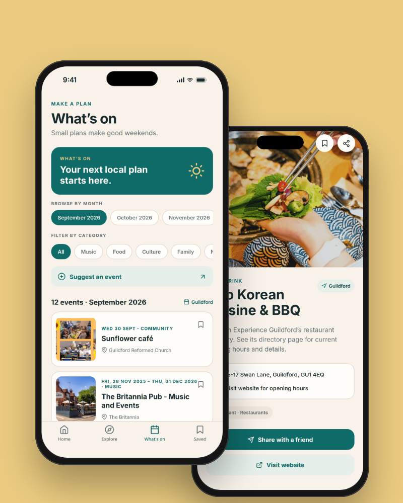 The Guildford App Events Screen