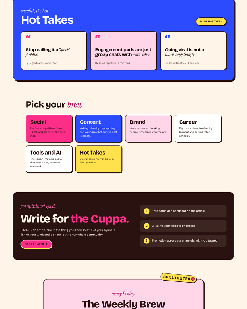 The Social Cuppa Website Sections