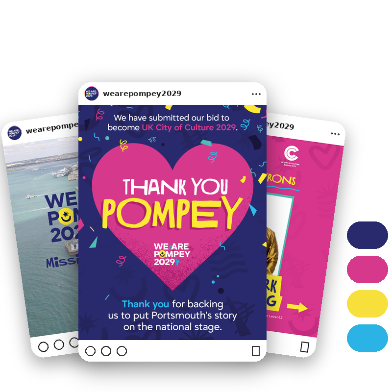 WeArePompey2029 Social Showcase 3post v2 WeArePompey2029 social media posts by Delivered Social