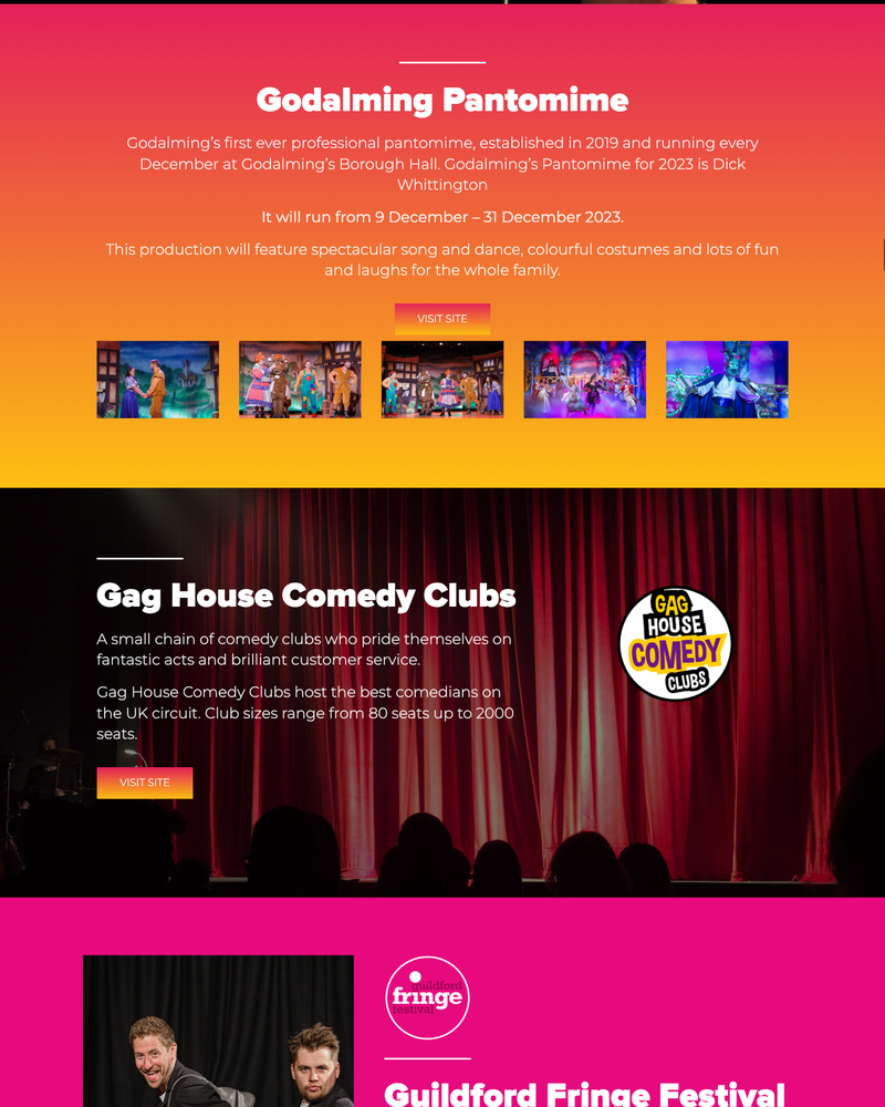 Wysch Productions Website Sections